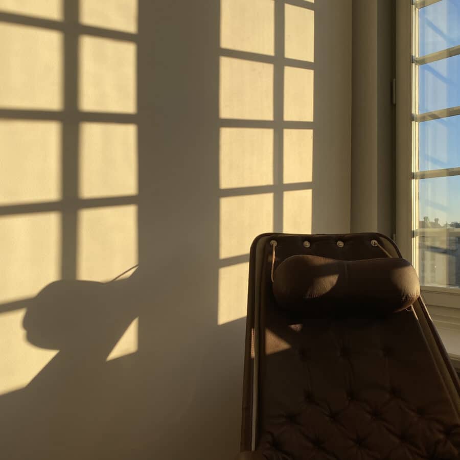 Chair with sunlight through window