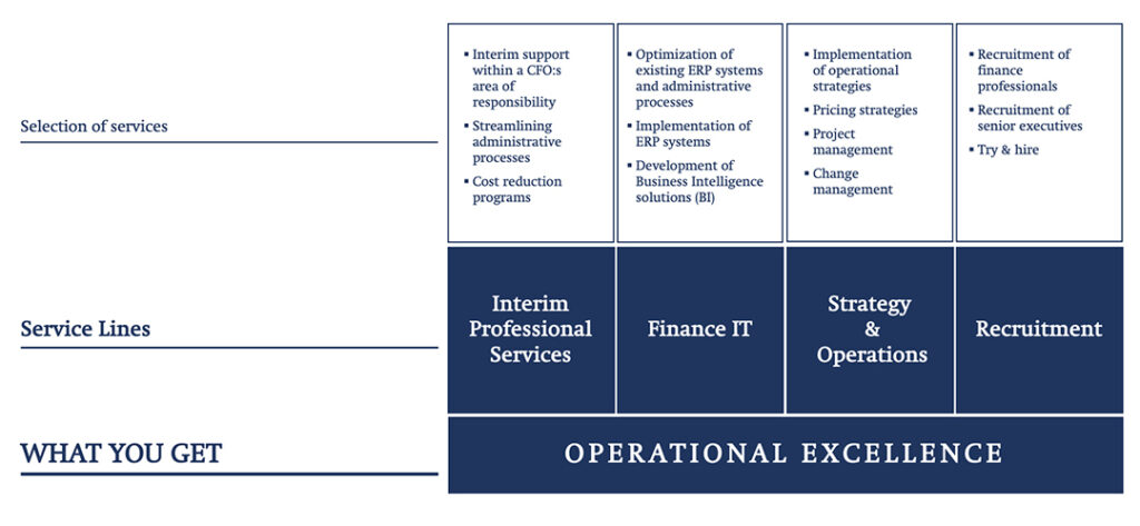 Figure showing the relationship between Operational Excellence, Service Lines and our Services.